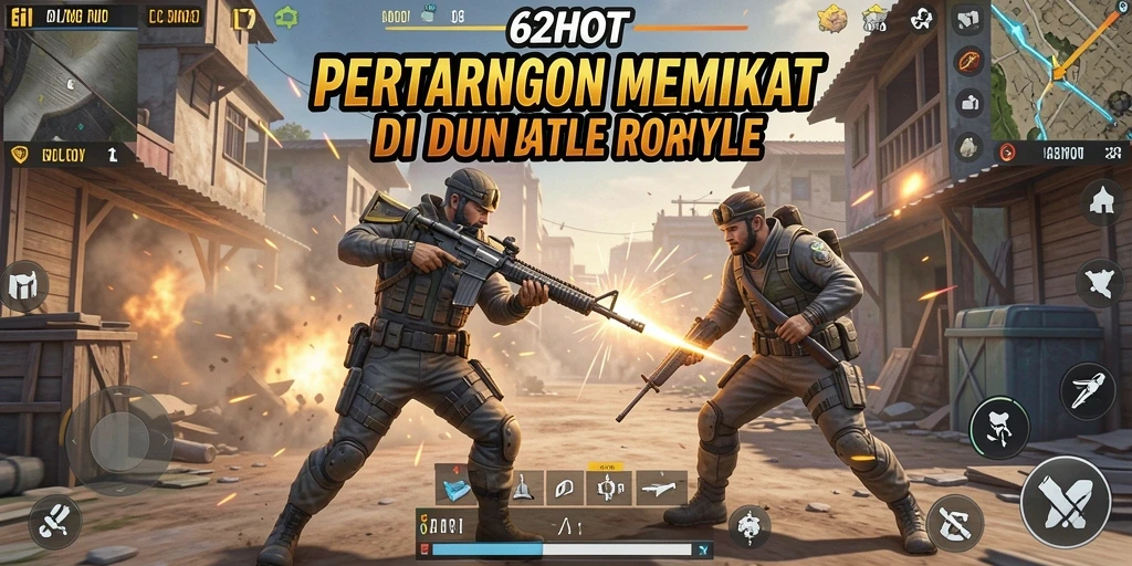 Tangkapan layar gameplay 62HOT yang menampilkan pertempuran mendebarkan di arena Battle Royale.