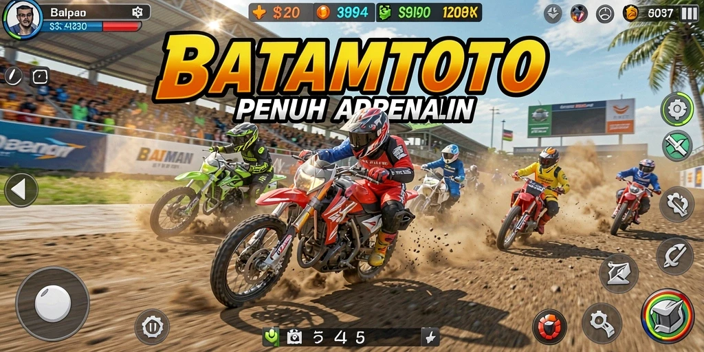 Screenshot utama BATAMTOTO menampilkan adrenalin tinggi balapan motor.