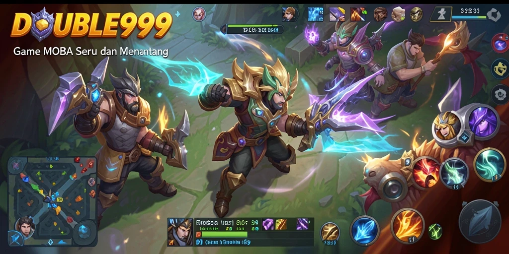 Tampilan gameplay seru dalam arena pertempuran MOBA DOUBLE999.
