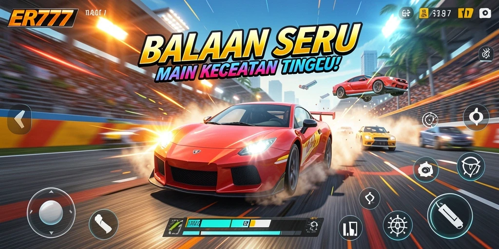 Tampilan gameplay seru di lintasan balap yang menegangkan.