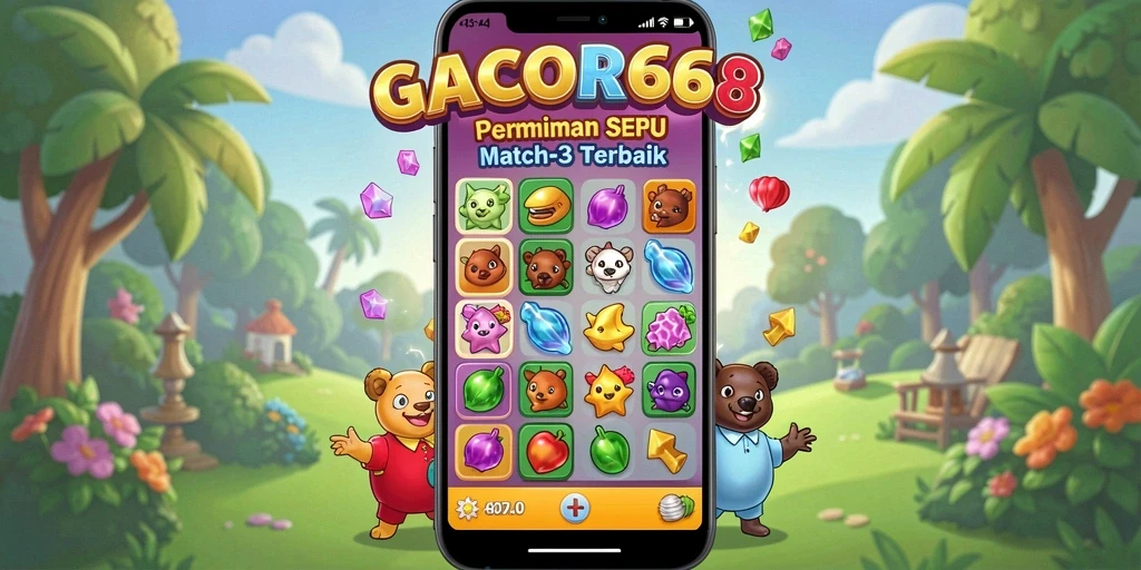 Screenshot utama GACOR668 menampilkan gameplay seru Match-3 yang adiktif.
