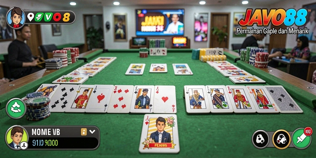 Screenshot utama <strong>JAVO88</strong> menampilkan gameplay Gaple yang asyik.