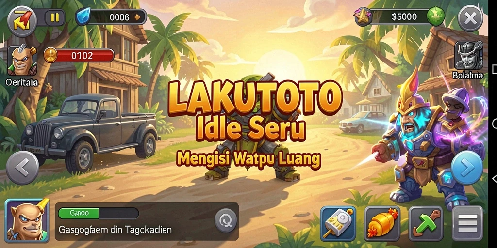 Tampilan gameplay LAKUTOTO dengan karakter yang tumbuh dan berkembang.
