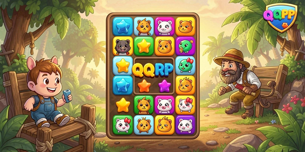 Screenshot gameplay <strong>QQRP</strong> menunjukkan keseruan mencocokkan item dalam level yang penuh warna.