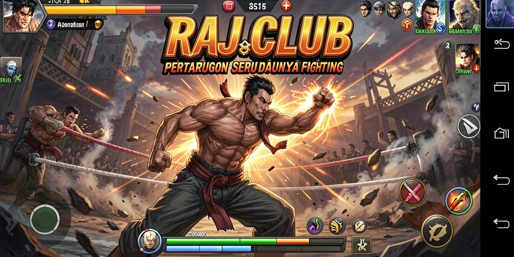 Screenshot gameplay RAJACLUB memperlihatkan aksi pertarungan yang intens.