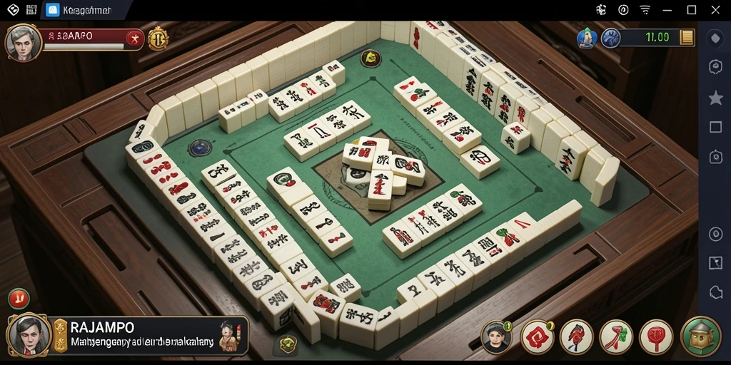 Tampilan layar permainan RAJAMPO yang menarik dengan berbagai ubin Mahjong.